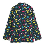 Colorful Paw And Bone Pattern Print Women's Cotton Blazer