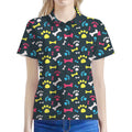 Colorful Paw And Bone Pattern Print Women's Polo Shirt