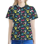 Colorful Paw And Bone Pattern Print Women's Polo Shirt