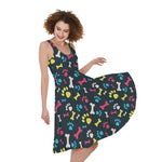 Colorful Paw And Bone Pattern Print Women's Sleeveless Dress