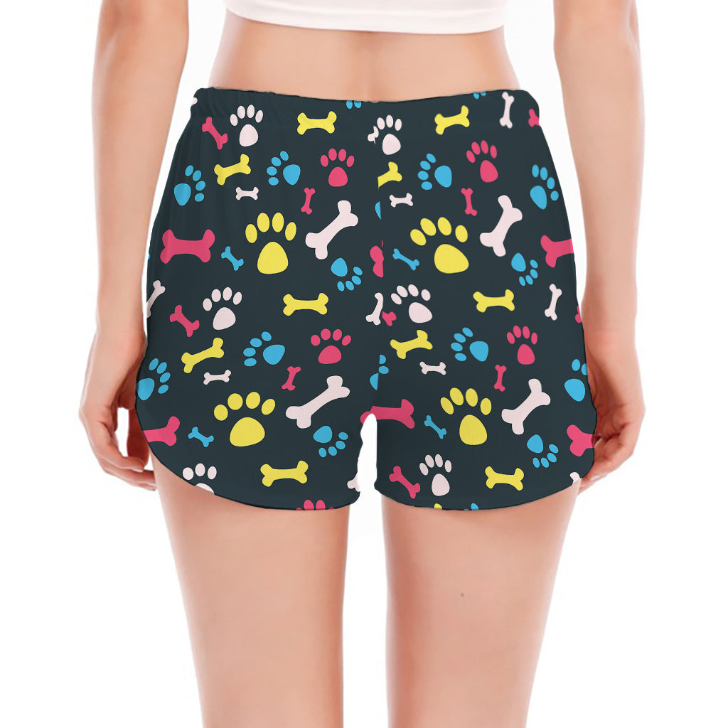 Colorful Paw And Bone Pattern Print Women's Split Running Shorts