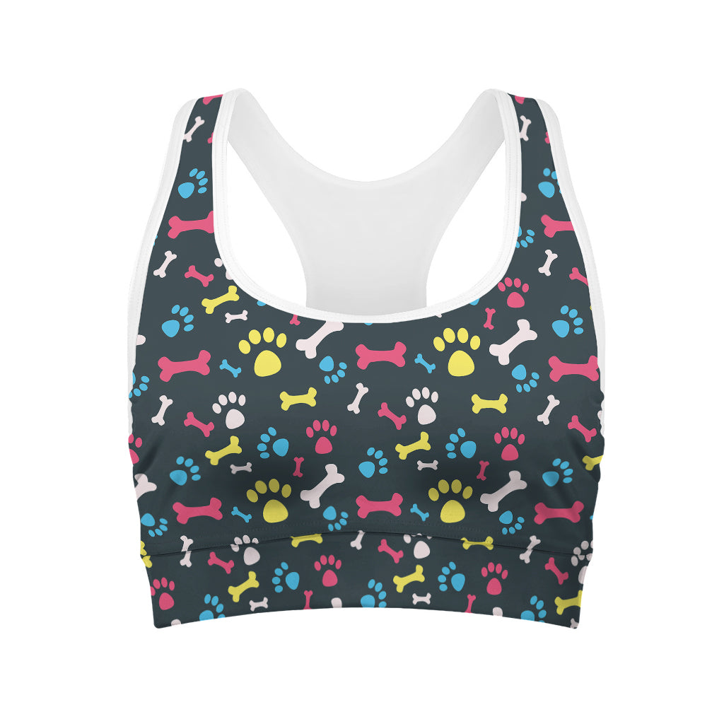 Colorful Paw And Bone Pattern Print Women's Sports Bra