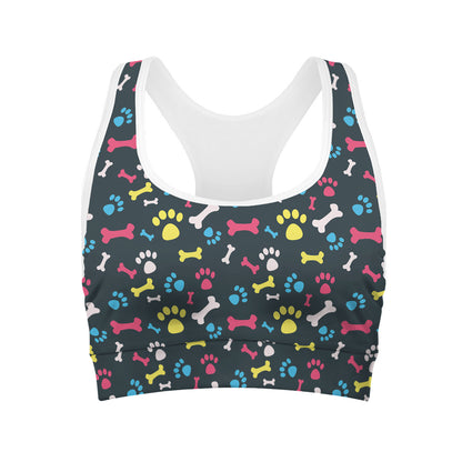 Colorful Paw And Bone Pattern Print Women's Sports Bra