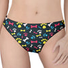 Colorful Paw And Bone Pattern Print Women's Thong