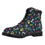 Colorful Paw And Bone Pattern Print Work Boots