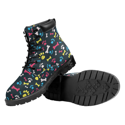 Colorful Paw And Bone Pattern Print Work Boots