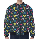 Colorful Paw And Bone Pattern Print Zip Sleeve Bomber Jacket