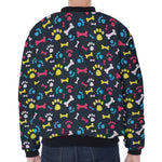 Colorful Paw And Bone Pattern Print Zip Sleeve Bomber Jacket