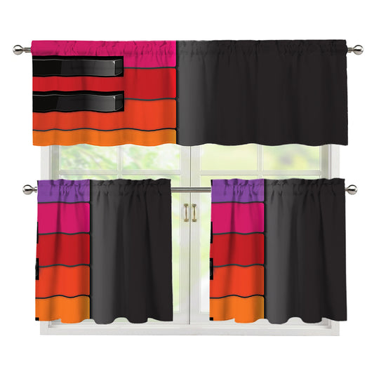 Colorful Piano Keyboard Print 3 Piece Kitchen Curtains