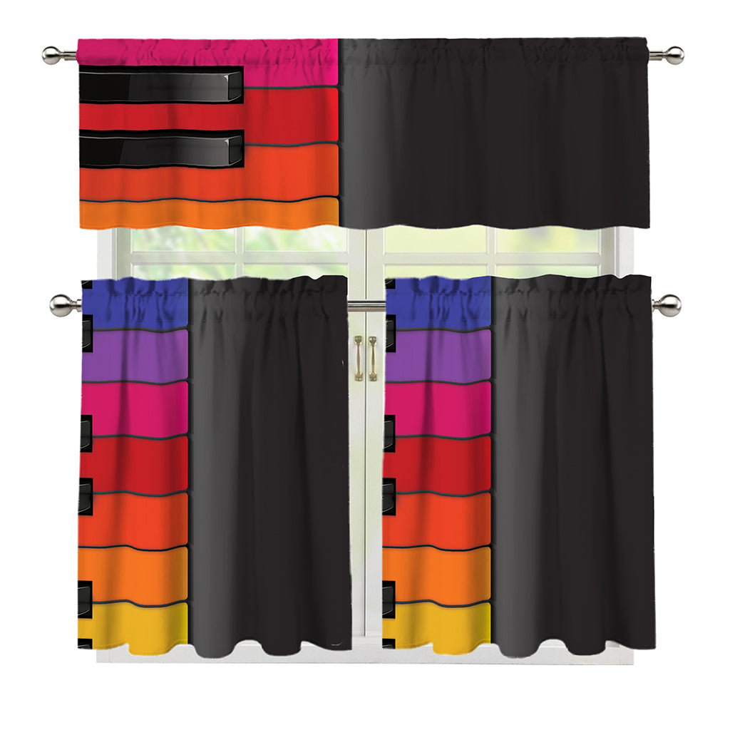 Colorful Piano Keyboard Print 3 Piece Kitchen Curtains