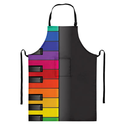 Colorful Piano Keyboard Print Bib Apron With Pocket