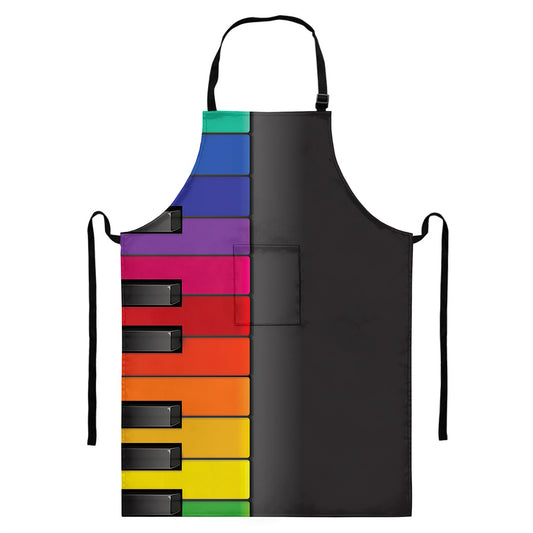 Colorful Piano Keyboard Print Bib Apron With Pocket