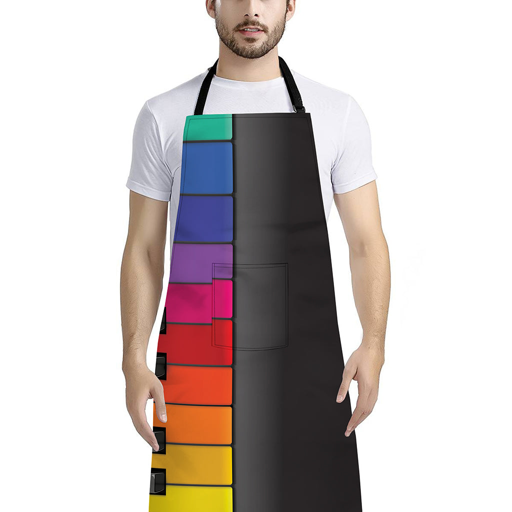 Colorful Piano Keyboard Print Bib Apron With Pocket