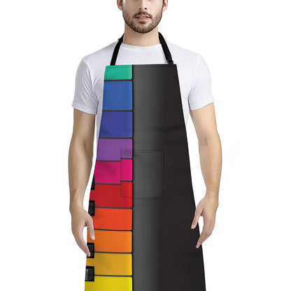 Colorful Piano Keyboard Print Bib Apron With Pocket