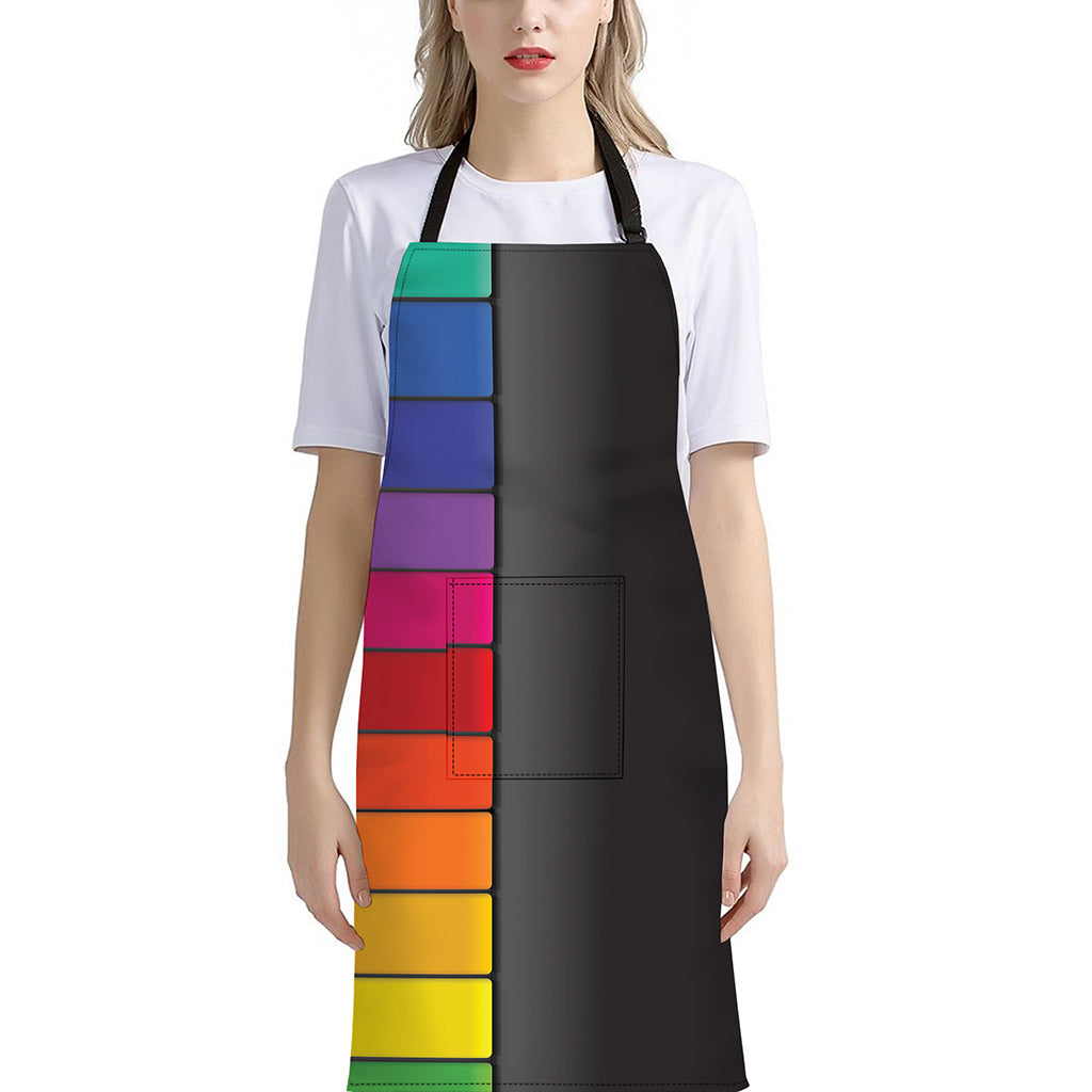 Colorful Piano Keyboard Print Bib Apron With Pocket