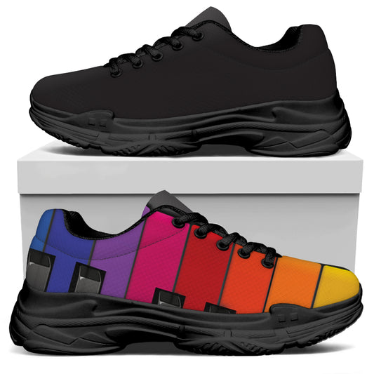 Colorful Piano Keyboard Print Black Chunky Shoes