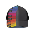 Colorful Piano Keyboard Print Black Mesh Trucker Hat