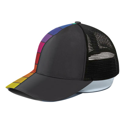 Colorful Piano Keyboard Print Black Mesh Trucker Cap
