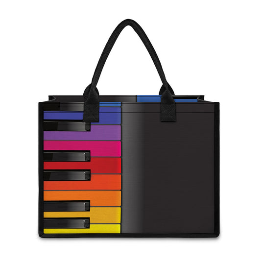 Colorful Piano Keyboard Print Canvas Tote Bag