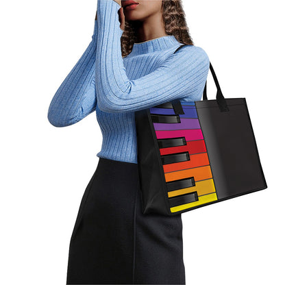 Colorful Piano Keyboard Print Canvas Tote Bag