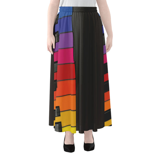 Colorful Piano Keyboard Print Chiffon Maxi Skirt