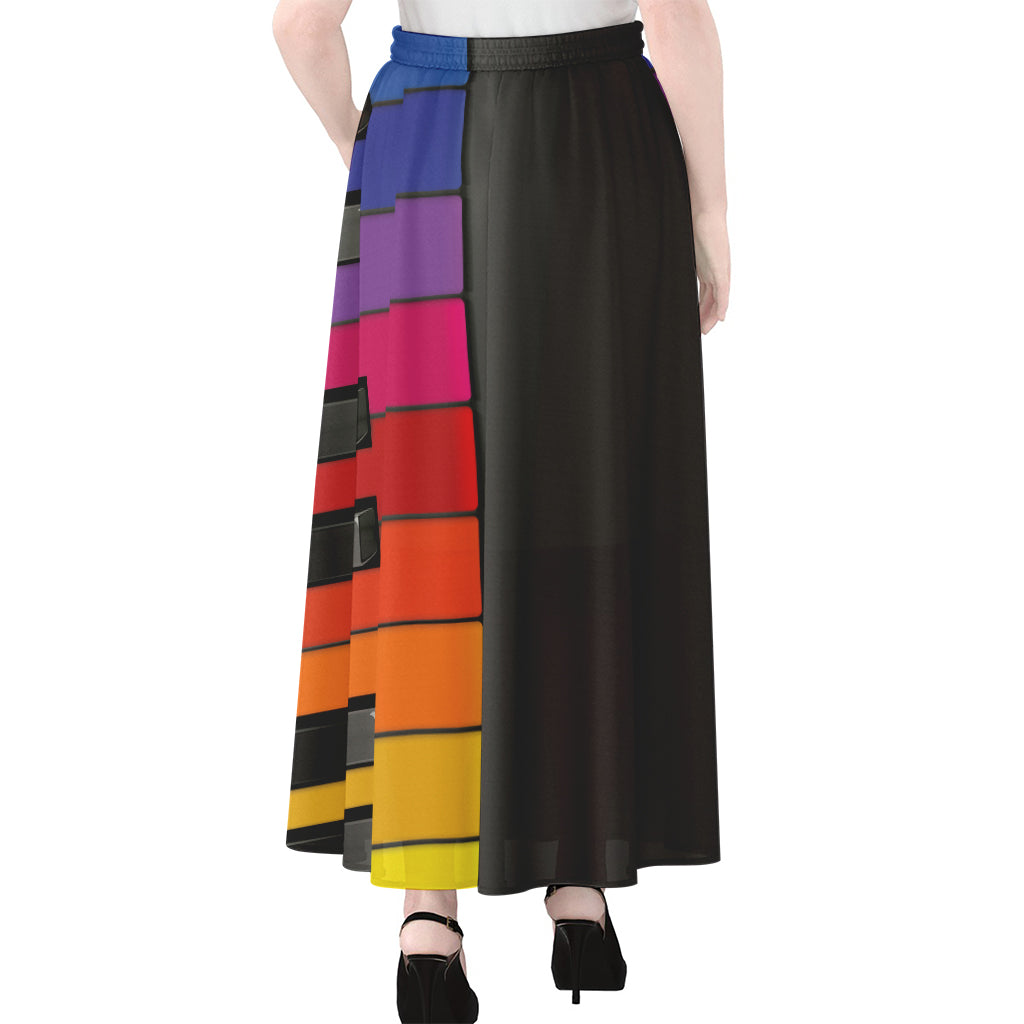 Colorful Piano Keyboard Print Chiffon Maxi Skirt