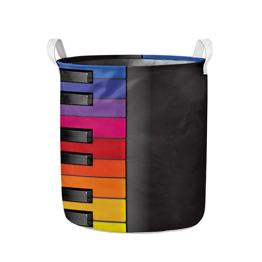 Colorful Piano Keyboard Print Collapsible Laundry Basket