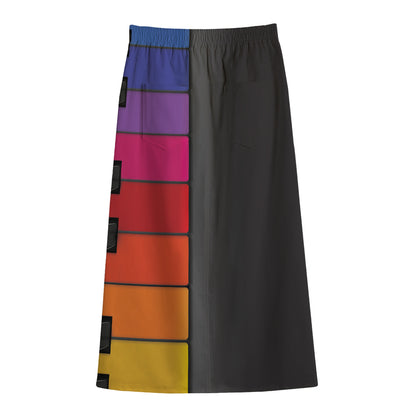 Colorful Piano Keyboard Print Cotton Front Slit Maxi Skirt