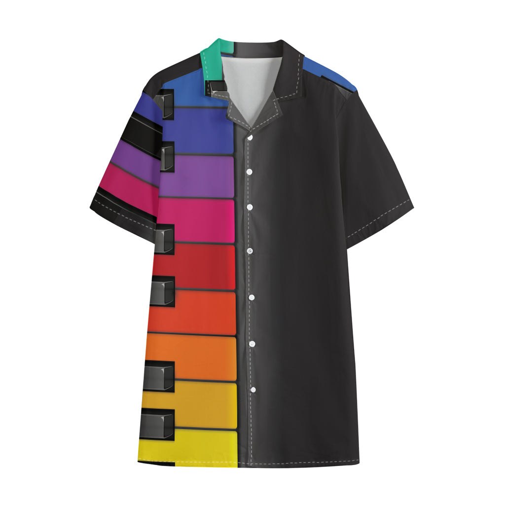 Colorful Piano Keyboard Print Cotton Hawaiian Shirt