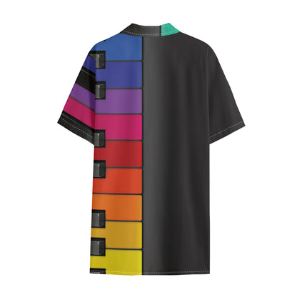 Colorful Piano Keyboard Print Cotton Hawaiian Shirt