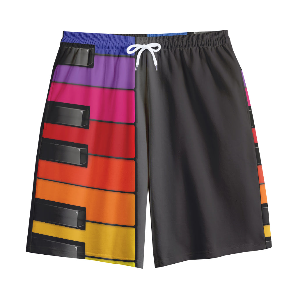 Colorful Piano Keyboard Print Cotton Shorts