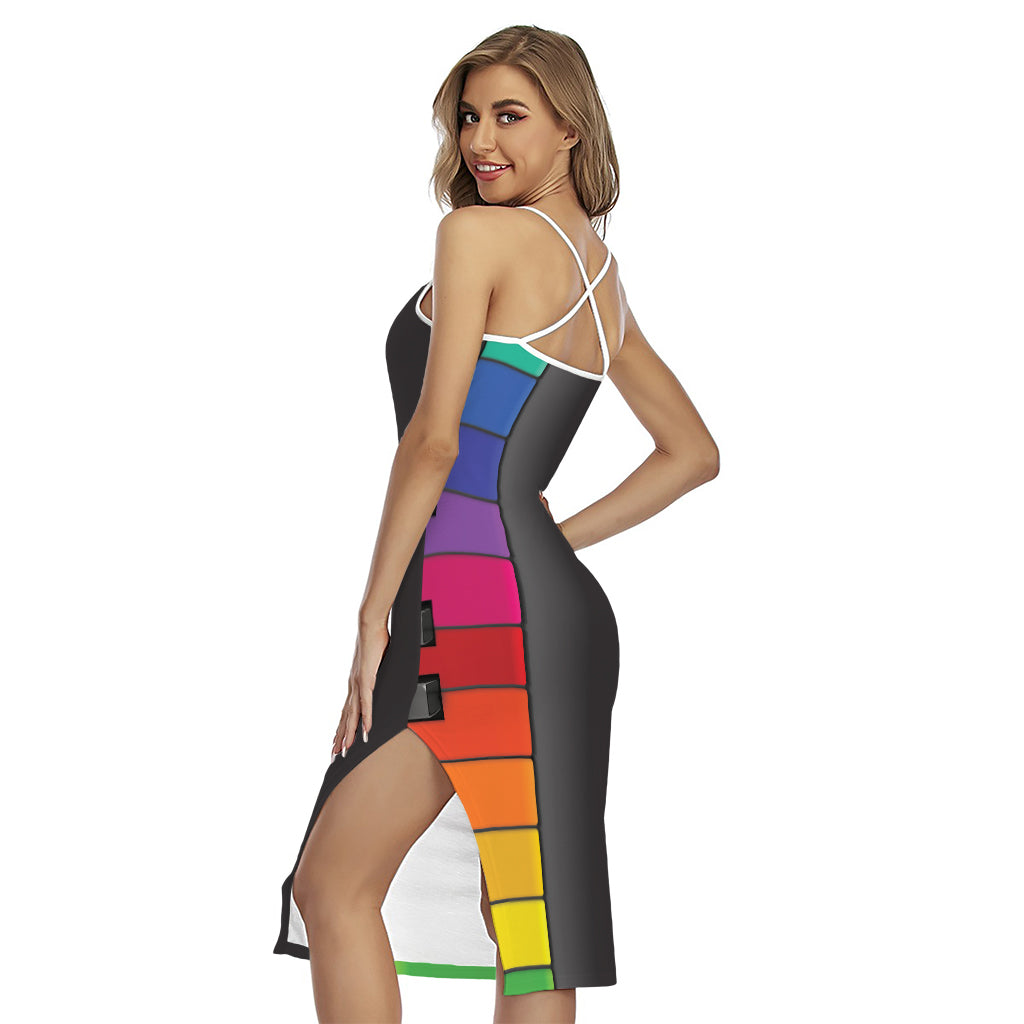 Colorful Piano Keyboard Print Cross Back Cami Dress