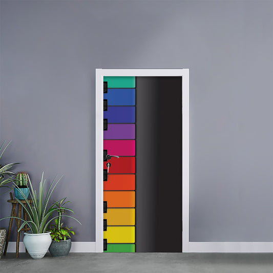 Colorful Piano Keyboard Print Door Sticker
