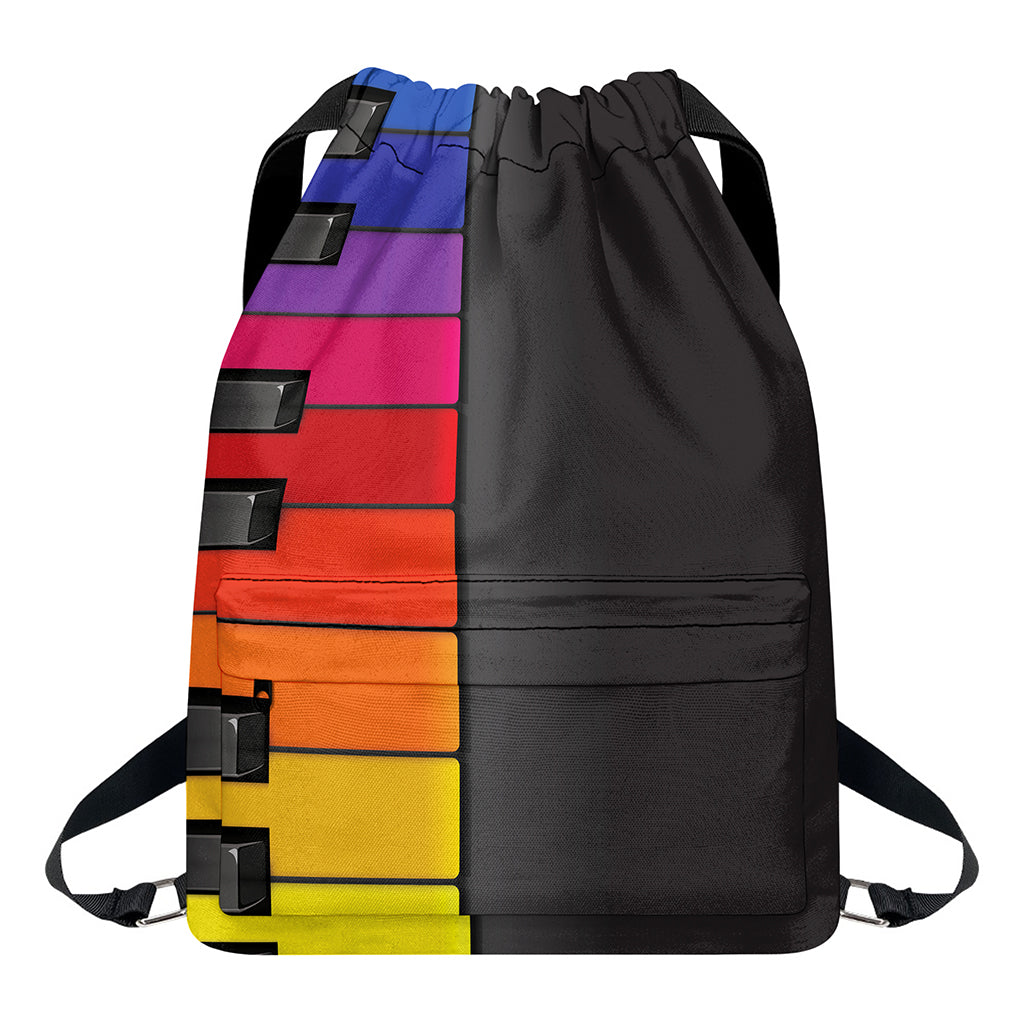 Colorful Piano Keyboard Print Drawstring Backpack