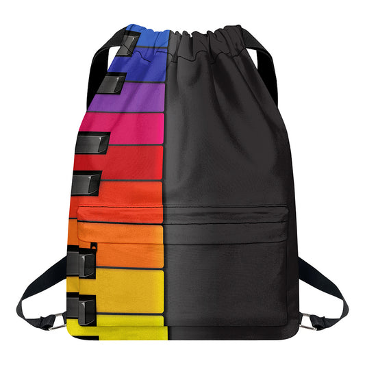 Colorful Piano Keyboard Print Drawstring Backpack