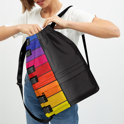 Colorful Piano Keyboard Print Drawstring Backpack