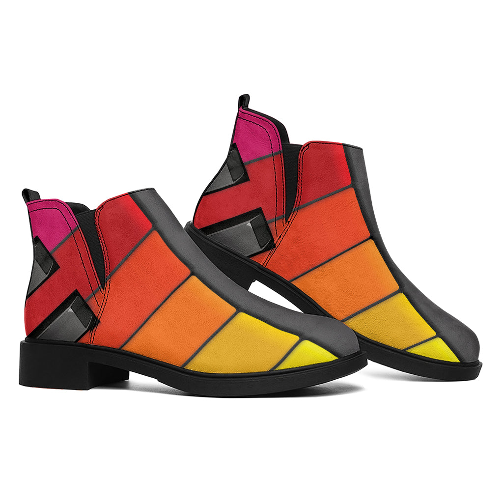 Colorful Piano Keyboard Print Flat Ankle Boots