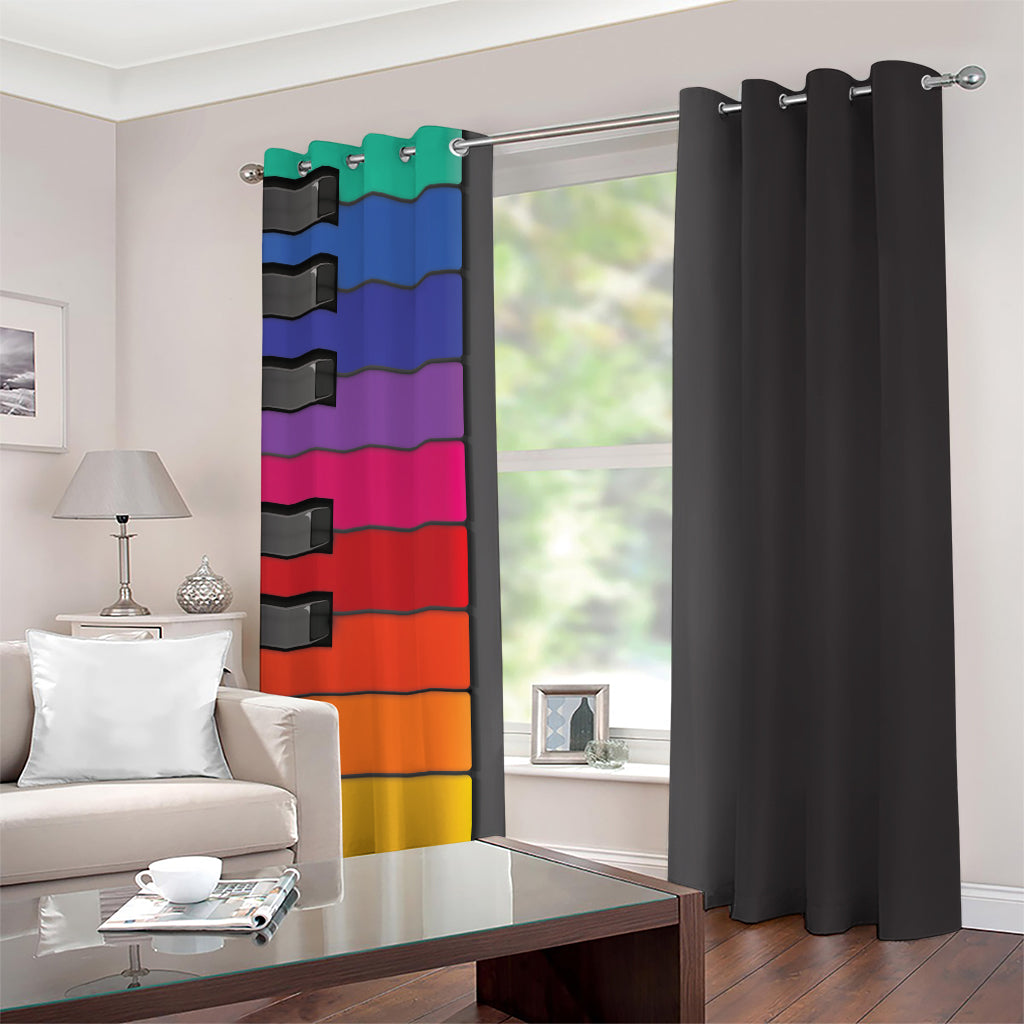 Colorful Piano Keyboard Print Grommet Curtains