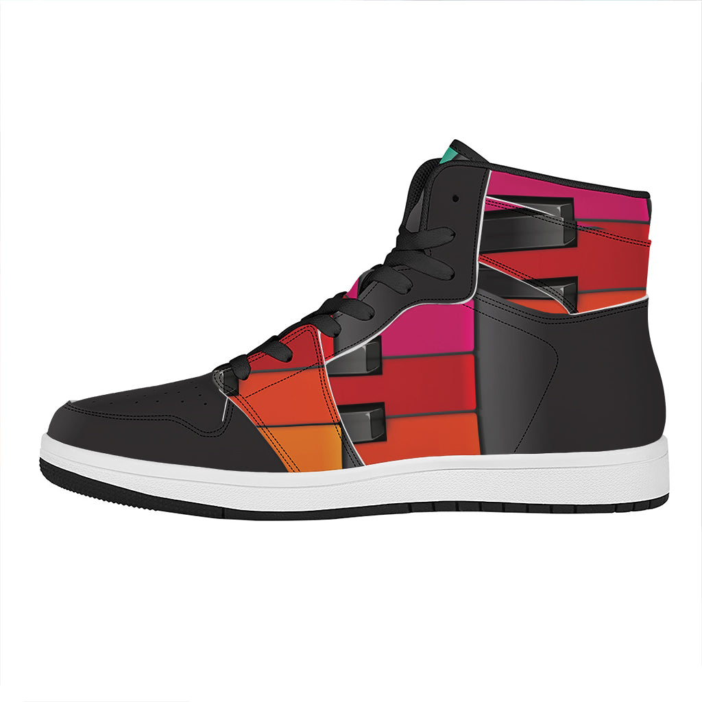 Colorful Piano Keyboard Print High Top Leather Sneakers