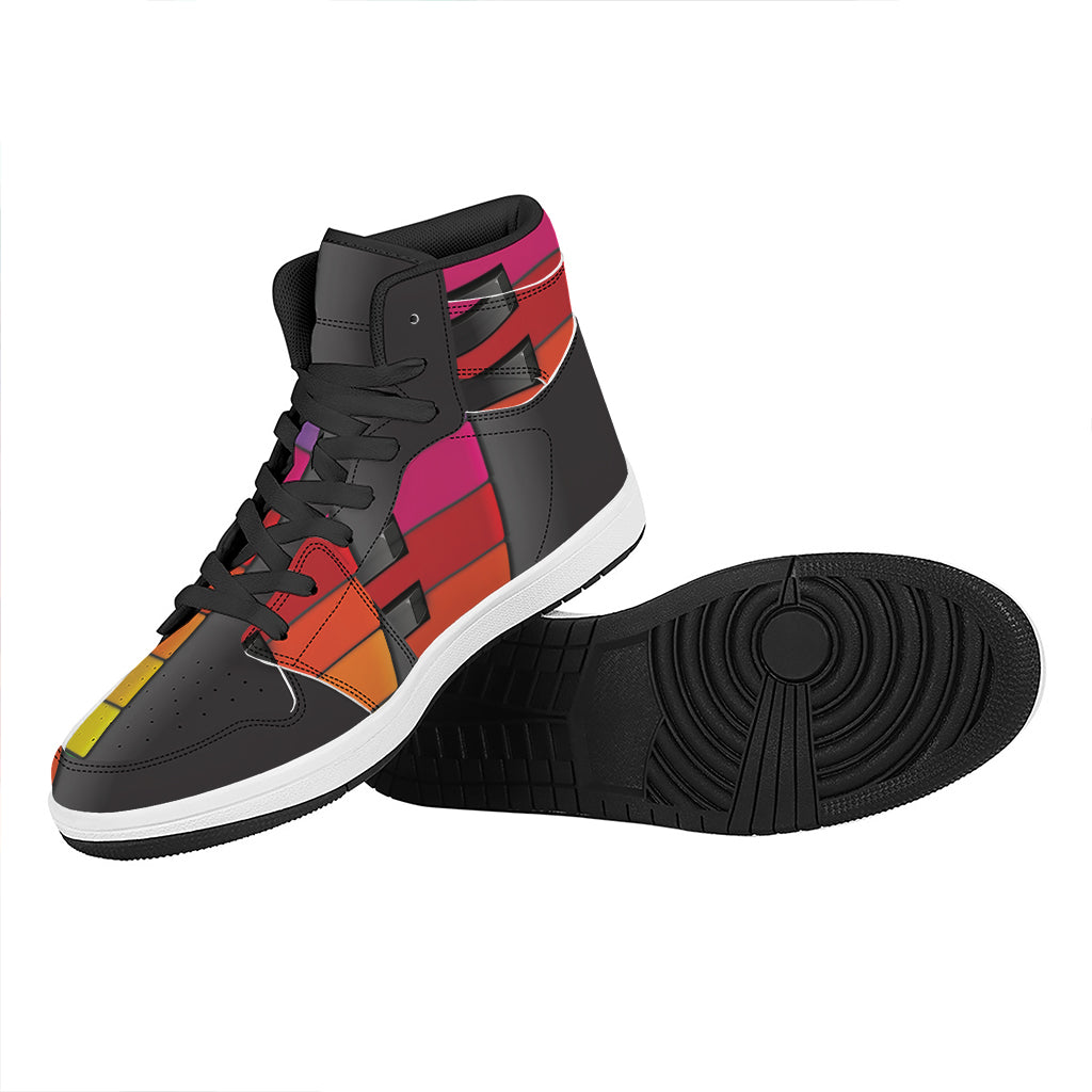 Colorful Piano Keyboard Print High Top Leather Sneakers