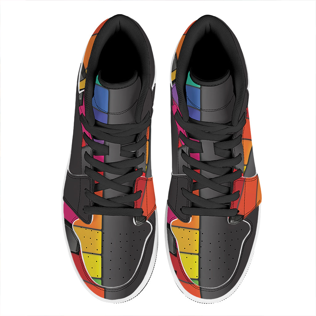 Colorful Piano Keyboard Print High Top Leather Sneakers
