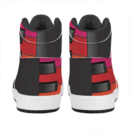 Colorful Piano Keyboard Print High Top Leather Sneakers