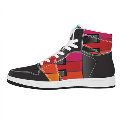 Colorful Piano Keyboard Print High Top Leather Sneakers