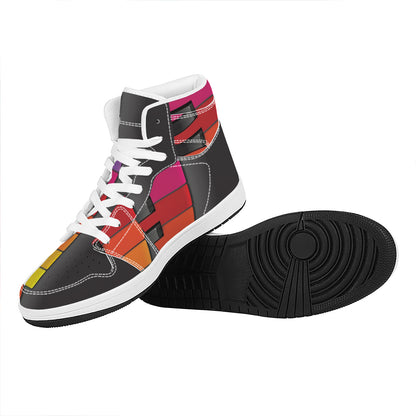 Colorful Piano Keyboard Print High Top Leather Sneakers