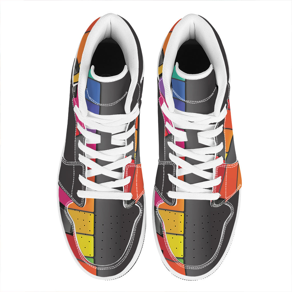 Colorful Piano Keyboard Print High Top Leather Sneakers