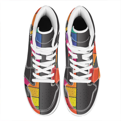 Colorful Piano Keyboard Print High Top Leather Sneakers