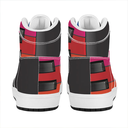 Colorful Piano Keyboard Print High Top Leather Sneakers