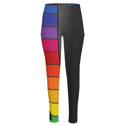 Colorful Piano Keyboard Print High-Waisted Pocket Leggings