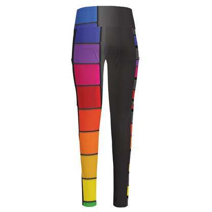 Colorful Piano Keyboard Print High-Waisted Pocket Leggings