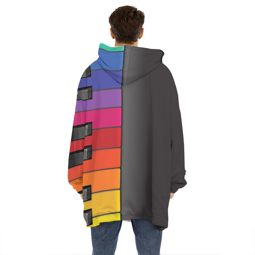 Colorful Piano Keyboard Print Hoodie Blanket